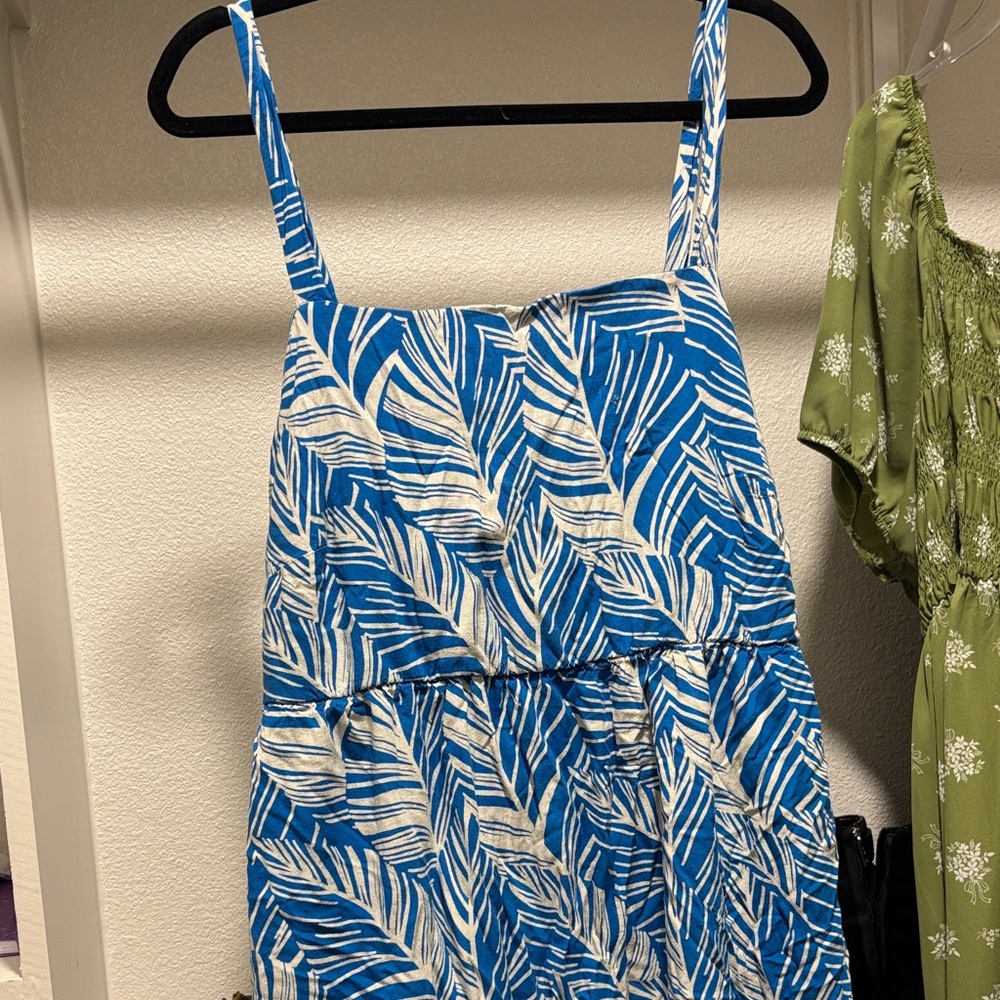 Blue and White Leaf Print Dress